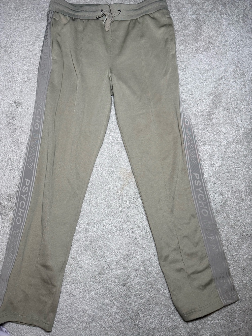 Psycho Bunny Men’s Olive Green Joggers with Side Logo Tape